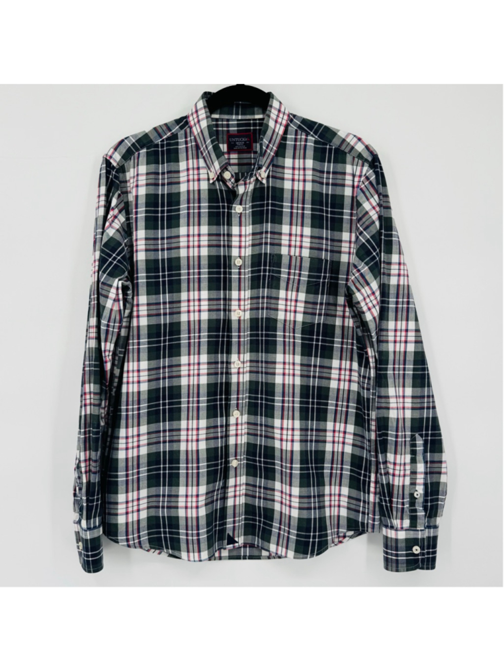 Untuckit M Green Navy Plaid Slim Fit Casual Button Down Shirt